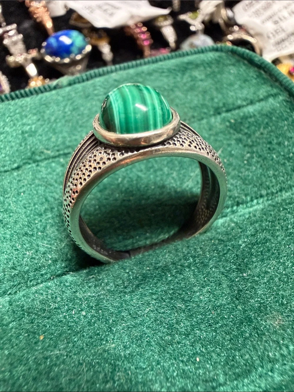 Green Malachite Stone Men's Silver Ring - Unbranded